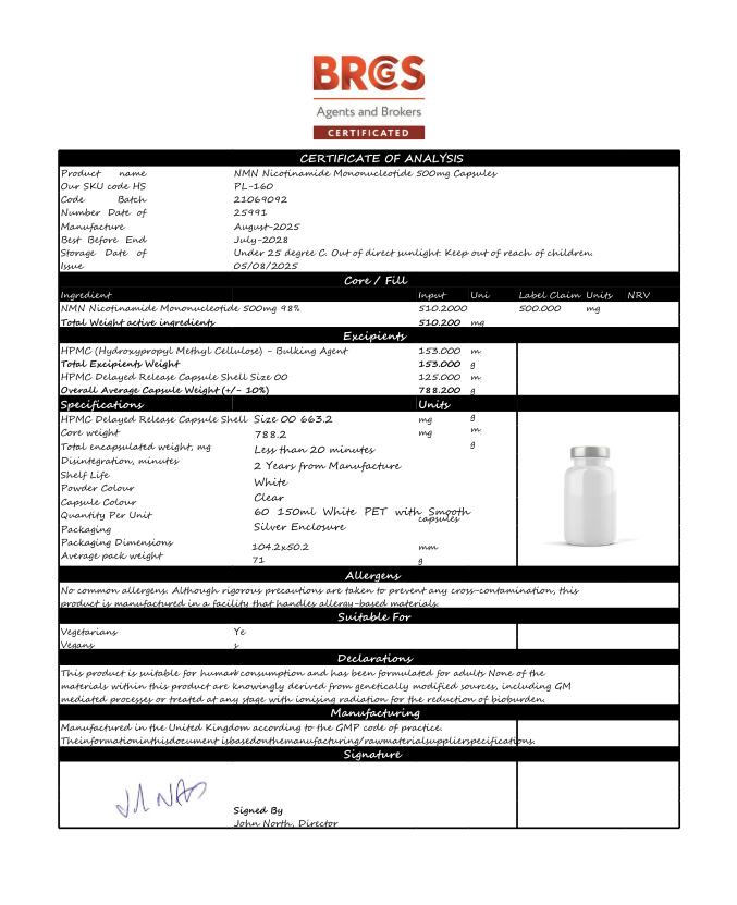 Pure NMN Supplement | Nicotinamide Mononucleotide | 500mg Capsules