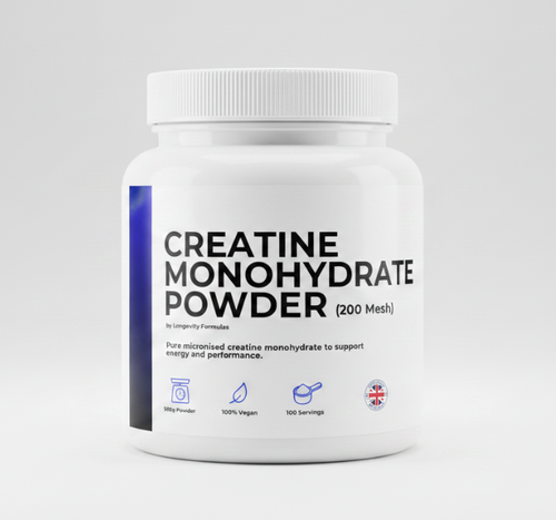 a tub of our creatine monohydrate powder in a white, 500g tub