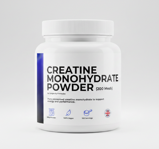 a tub of our creatine monohydrate powder in a white, 500g tub