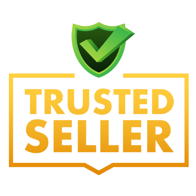 A Golden trusted seller badge with a green tick